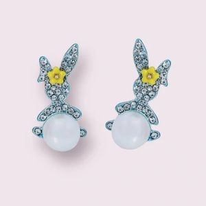 NWT Betsey Johnson Bunny baby blue rhinestone easter Stud Earrings
